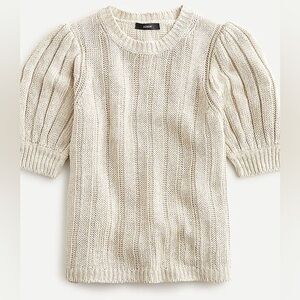 J. Crew Beige Linen Short Sleeve Woven Blouse Sweater  NWT
